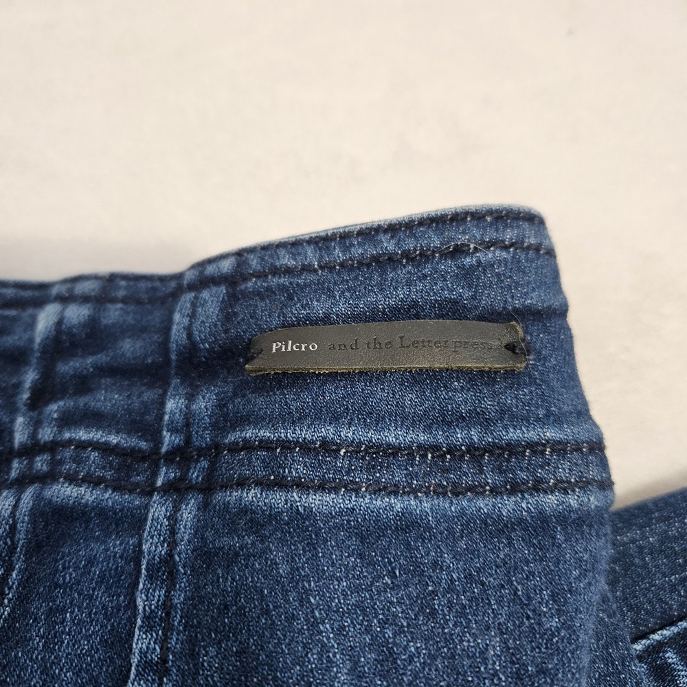 Pilcro Anthropologie High Rise Skinny Jeans Dark Wash Sailor Button Blue Size 30 - Picture 7 of 11